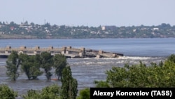 Ukraine - A view shows the Nova Kakhovka dam that was breached in the course of Russia-Ukraine conflict