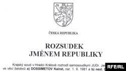 Қазақ босқыны Қайрат Досметовтің ісі бойынша чех соты шығарған шешімнің алғашқы беті. Прага, 14 қаңтар 2010 жыл.