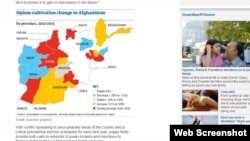 Карта Афганистана с указанием объемов собранного опиума-сырца в разных провинциях в 2013 году, по данным ООН