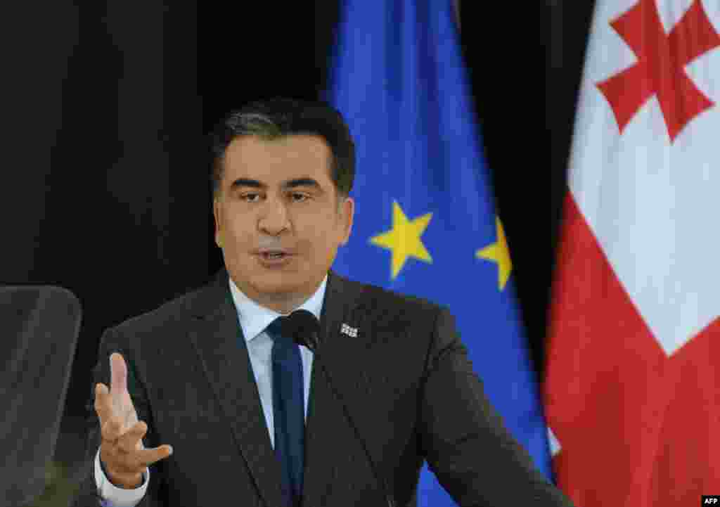 Tbilisi, 8 fevral 2013. Saakashvili prezident sarayında &ccedil;ıxış edir